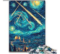 Puzzle in legno "Notturno, casa nel cielo", 26x38cm, rompicapo impegnativo, attività per la famiglia, decorazioni per la casa, regalo di Natale