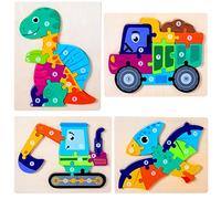 Puzzle in legno per 1 2 3 4 anni Bambini Dinosauro Jigsaw Animali Numero Forma Puzzle Regali per Bambini Bambino Ragazzo Ragazze Imparare Giocattoli Educativi (confezione da 4)