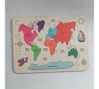 Puzzle in legno per abilità motorie fini, puzzle continente colorato per