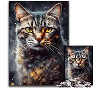 Puzzle in legno per adulti, 1000 pezzi, raffigurante un ritratto di gatto dipinto a olio, perfetto per la casa o l'ufficio, ideale come regalo di Natale, 50x75cm/19,68x29,52 pollici