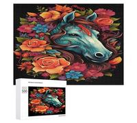 Puzzle in legno per adulti, 300/500/1000 pezzi, colorato cavallo floreale astratto stile arte ingenua puzzle in legno orizzontale regali per uomini, donne e anziani gioco di famiglia