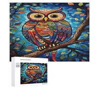 Puzzle in legno per adulti, 300/500/1000 pezzi, gufo floreale colorato, poster astratto, stile arte ingenua, puzzle in legno orizzontale, regalo per uomini, donne e anziani, gioco di famiglia