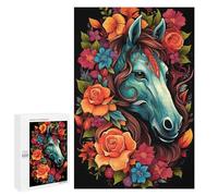 Puzzle in legno per adulti, 300/500/1000 pezzi, poster astratto con cavallo floreale colorato, stile arte ingenua, puzzle in legno di forma unica, regalo di compleanno per adulti e bambini, gioco in