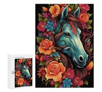 Puzzle in legno per adulti, 300/500/1000 pezzi, poster astratto con cavallo floreale colorato, stile arte ingenua, puzzle in legno di forma unica, regalo di compleanno per adulti e bambini, gioco in