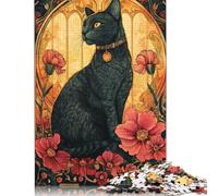 Puzzle in legno per adulti Art Deco con gatto nero da 1000 pezzi, giocattolo educativo antistress, regalo di Natale, 1000 pezzi (75x50 cm)