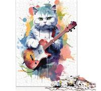 Puzzle in legno per adulti con chitarre a forma di gatto, pieghevoli, per esercizi mentali, giochi di intrattenimento, regali, attività per famiglie, 1000 pezzi (38x26 cm)