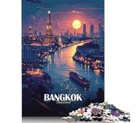 Puzzle in legno per adulti con paesaggio urbano di Bangkok, Thailandia, al tramonto, da 500 pezzi, giochi educativi, regali per Natale e compleanno (52x38 cm)