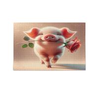 Puzzle in legno per adulti con rosa rossa maiale carino per adulti 1000 pezzi 29,5 × 19,7 cm