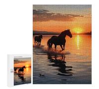 Puzzle in legno per adulti, con stampa di cavalli sul lago, per adulti, con una bella scatola