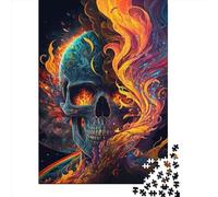 Puzzle in legno per adulti con teschio infernale in fiamme, puzzle da 1000 pezzi, puzzle rettangolari, regali di Natale, decorazioni per la casa e gioco per famiglie (75x50 cm)