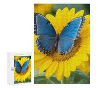 Puzzle in legno per adulti, girasole blu farfalla stampato puzzle per adulti, viene fornito con una bella scatola