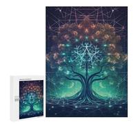 Puzzle in legno per adulti, immagine futuristica digitale dell'albero della vita con spazio stampato, per adulti, fornito con una bella scatola