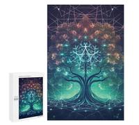 Puzzle in legno per adulti, immagine futuristica digitale dell'albero della vita con spazio stampato, per adulti, fornito con una bella scatola