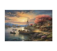 Puzzle in Legno Per Adulti, Puzzles in Legno Da 1000 Pezzi - Sunset over The Harbour A Tema Regalo Decorazione Da Parete （75×50cm）