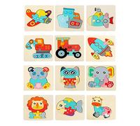 Puzzle in Legno per Bambini, 12 PCS Puzzle di Legno, Animali da Puzzle in Legno, Giochi Bambini da Puzzle in Legno, uzzle Legno Bambini con Borsa Portaoggetti, per 3 4 5 6 7 Bambini Ragazza Ragazzo