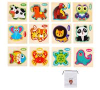 Puzzle in Legno per Bambini,12 Pezzi Puzzle di Animali Montessori Giochi,Giochi Montessori Bambino,Legno Giocattoli Bambini,Educativi Apprendimento Gioco Regalo Natale Ragazzi Ragazze
