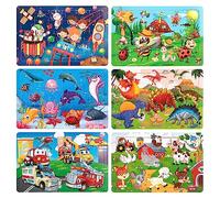 Puzzle in Legno per Bambini, 6 Pezzi Giochi Montessori Puzzle di Animali Traffico Insetto Dinosauri Set, Giocattoli Educativi Regalo per 3 4 5 6 Anni Ragazzi e Ragazze