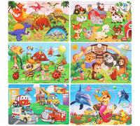 Puzzle in Legno per Bambini, 6 Pezzi Puzzle Colorati per Ragazzo, Giocattoli Animali da Puzzle in Legno Bambini, Educativi Apprendimento Gioco, Regali per Ragazzi e Ragazze dai 3 Anni in su (B)