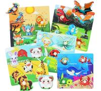 Puzzle in legno per bambini, confezione da 5 (animali) puzzle in legno abbinato, puzzle Montessori educativo prescolare educativo per abilità motorie fini, giocattoli per ragazzo e ragazza dai 1 anni