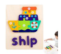 Puzzle in legno per bambini piccoli, puzzle in legno per bambini piccoli, puzzle educativo per bambini, puzzle con parole e forme a stelo, puzzle educativo prescuola