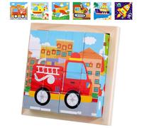 Puzzle in legno, puzzle 3D, 6 in 1, con 16 dadi, puzzle in legno, Montessori, giocattolo per bambini a partire da 1 2 3 4 anni