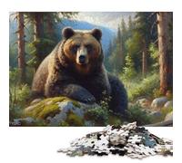 Puzzle in legno quadrato creativo da 1000 pezzi con orso bruno nella foresta per adulti, gioco educativo, sfida giocattolo, 1000 pezzi (75x50 cm)