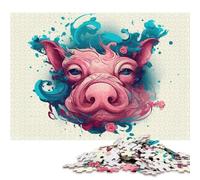 Puzzle in legno quadrato creativo da 1000 pezzi in stile cartone animato di maiale per adulti, gioco educativo, sfida giocattolo 1000 pezzi (75x50 cm)