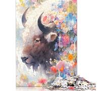 Puzzle in legno quadrato creativo da 1000 pezzi, motivo: bisonte abbagliante, per adulti, gioco educativo, sfida giocattolo, 1000 pezzi (75x50 cm)