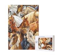 Puzzle in legno stampato con cavallo e animali ad acquerello, 300 pezzi, per il divertimento di tutta la famiglia.
