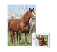 Puzzle in legno stampato da 300 pezzi con cavalli e alberi in fiore, per il divertimento di tutta la famiglia.