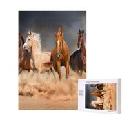 Puzzle in legno stampato da 300 pezzi con cavalli marroni al galoppo nel deserto, per il divertimento di tutta la famiglia.