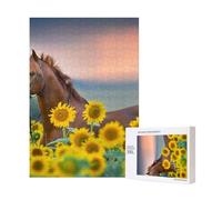 Puzzle in legno stampato da 300 pezzi con cavallo giallo e girasole per il divertimento di tutta la famiglia.