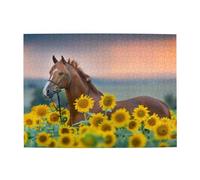 Puzzle in legno stampato per adulti da 500 pezzi con cavallo e girasole giallo - Puzzle in legno per adulti e anziani