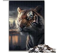 Puzzle in legno "Tigre nella Grande Città", dimensioni 50x75cm. Un rompicapo stimolante, un'attività per la famiglia, un'idea regalo per la casa.