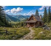 Puzzle in legno Valley Cottage, 1000 pezzi per adulti, scena di una tranquilla casa di campagna