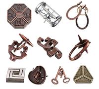 Puzzle in metallo, Puzzle con serratura a doppia chiave, Serratura in metallo classica da 10 pezzi, tradizionali rompicapo per giochi, Sblocca i giocattoli rompicapo con interblocco