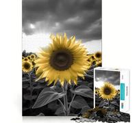 Puzzle in scala di grigi "Campo di girasoli" per ragazzi, 1000 pezzi, gioco intelligente per il tempo libero, taglio preciso, regalo stagionale 38x52cm