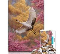 Puzzle in stile cinese raffigurante una gru dalla corona rossa per adolescenti con pezzi completamente interconnessi e di forma casuale per bambini dai 14 anni in su (26x38cm)