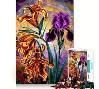 Puzzle in vetro colorato con vivaci gigli tigrati e iris fenice per adulti,1000 pezzi,gioco di memoria per allenare,taglio preciso,finitura di alta qualità,un modo coinvolgente per trascorrere libero