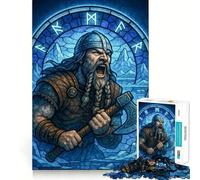 Puzzle in vetro colorato raffigurante un guerriero vichingo con ascia,1000 pezzi,gioco di concentrazione mentale,tagli di precisione,bordi lisci,gioco significativo per costruire connessioni (38x26cm)