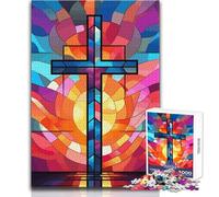 Puzzle in vetro con croce di Gesù Cristo per adolescenti, 1000 pezzi Imparare giocando Regalo sentito per occasioni speciali Dimensioni: 38x52cm