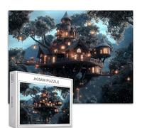 Puzzle incandescente Villaggio Casa sull'albero 1000 pezzi per adulti Fantasy Jungle Art Puzzle colorato fai da te per la decorazione della casa regali puzzle famiglia perfetto per serate di gioco 70