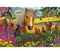 Schmidt Spiele 56526 Dolce visita al paddock, puzzle per bambini da 150 pezzi in cartone erba, Multicolore