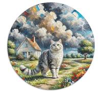 Puzzle inglese corto argento graduato 1000 pezzi cerchio per adulti e bambini animale gatto puzzle bordo liscio giochi di sfida unici 1000 pezzi (67,5 x 67,5 cm)
