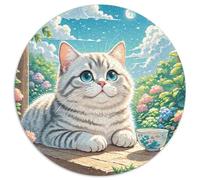 Puzzle inglese corto argento graduato 1000 pezzi cerchio per adulti e bambini animale gatto puzzle bordo liscio giochi di sfida unici 1000 pezzi (67,5 x 67,5 cm)