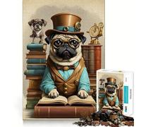 Puzzle intelligente con cane carlino a scuola per ragazzi, 1000 pezzi, giocattolo intelligente per il tempo libero, taglio preciso, regalo stagionale 38x26cm