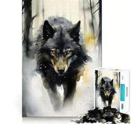 Puzzle invernale con lupo ad acquerello per adulti,1000 pezzi,gioco di concentrazione,tagli di precisione,bordi lisci,divertente sfida per i momenti di attesa (50x75cm)