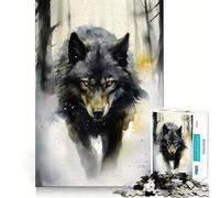 Puzzle invernale con lupo ad acquerello per adulti,1000 pezzi,gioco di memoria,montaggio sicuro e stabile,gioco significativo per costruire connessioni (38x52cm)