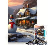 Puzzle invernale con pupazzo di neve e casetta per adulti, 1000 pezzi per rafforzare la memoria, alleviare l'ansia, bordi lisci, una piacevole sorpresa (38x26cm)