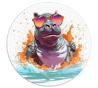 Puzzle Ippopotamo con occhiali da sole 1000 pezzi rotondo stile unico e alla moda, gioco familiare anti-stress sfida difficile per adulti, gioco difficile, 1000 pezzi (67,5 x 67,5 cm)